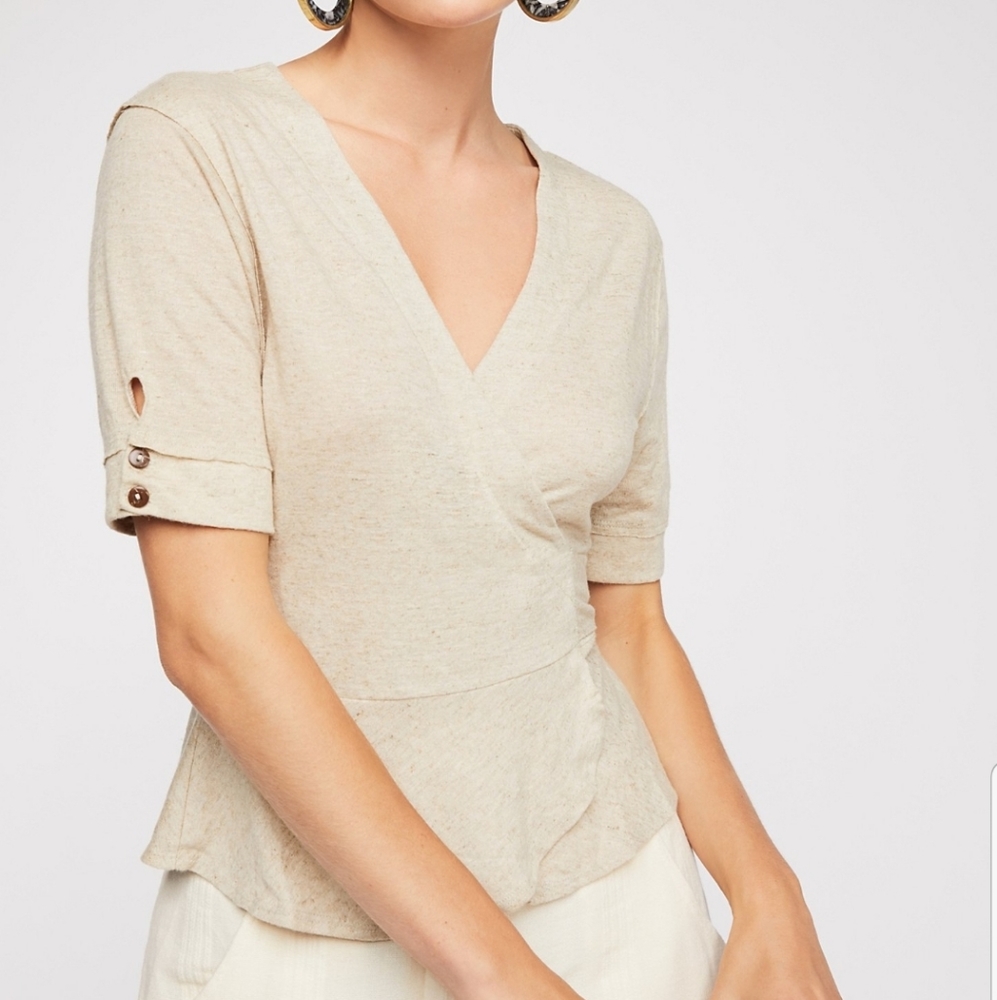 Free People Beach If Only Linen Beige Wrap Top